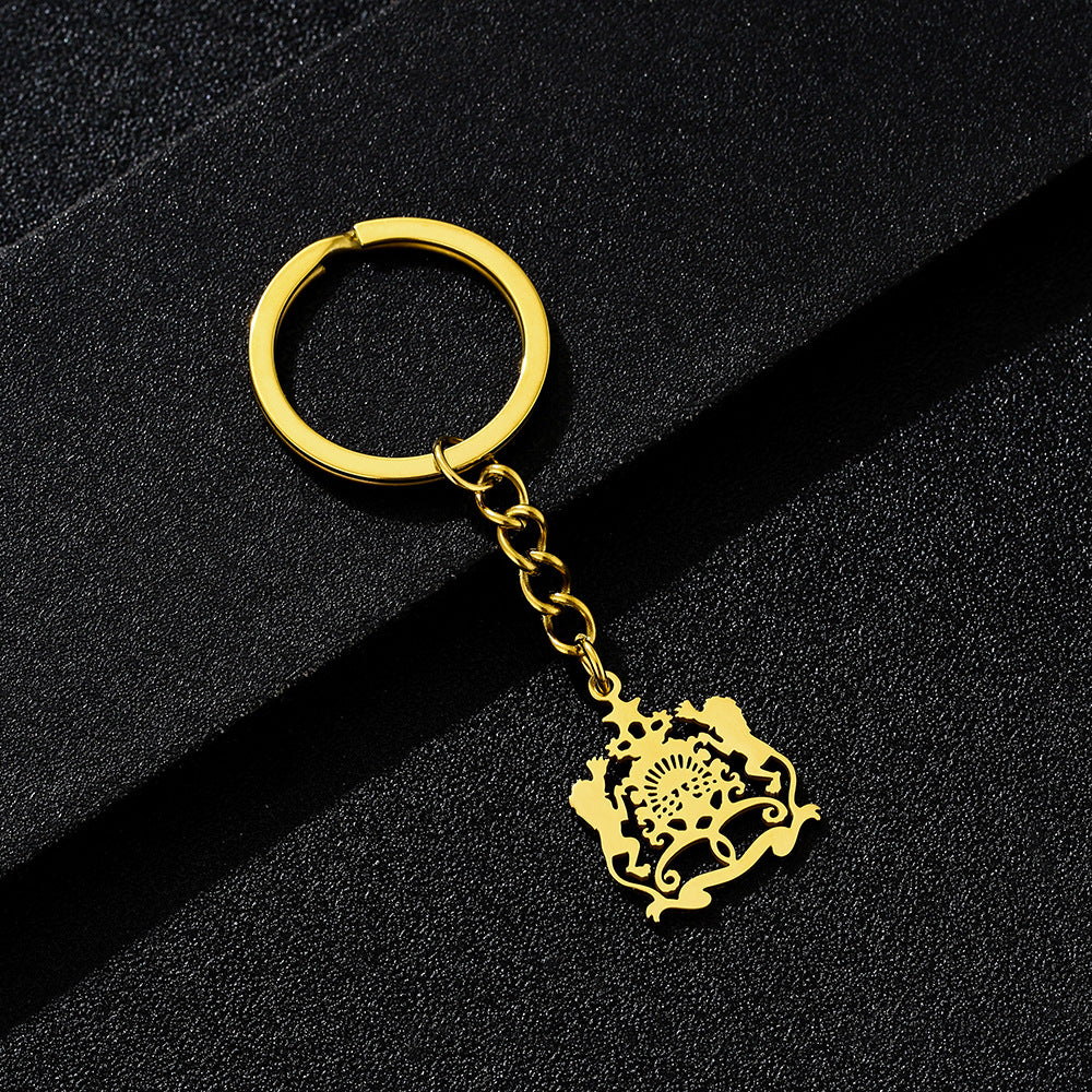 Portachiavi vintage con emblema marocchino in acciaio inossidabile Accessorio unisex con design etnico