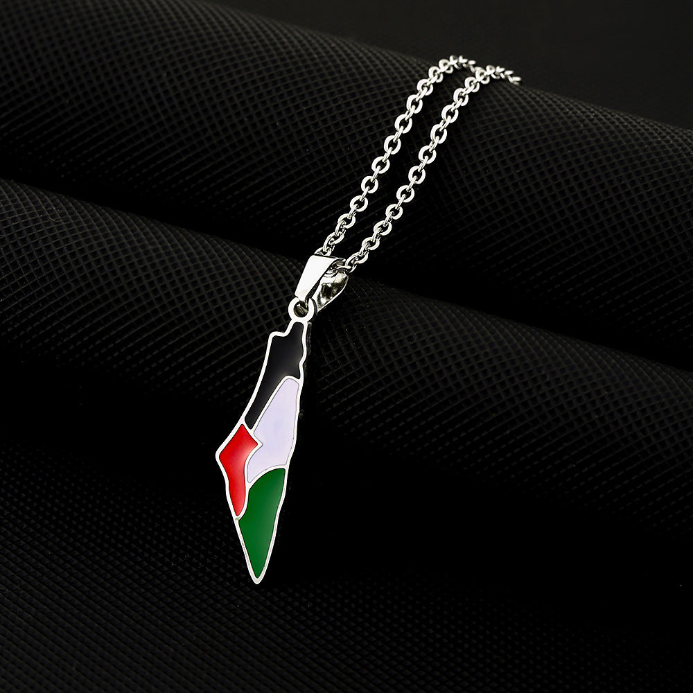 Collar de dije geométrico vintage de acero inoxidable con acabado esmaltado y cadena tipo O para unisex