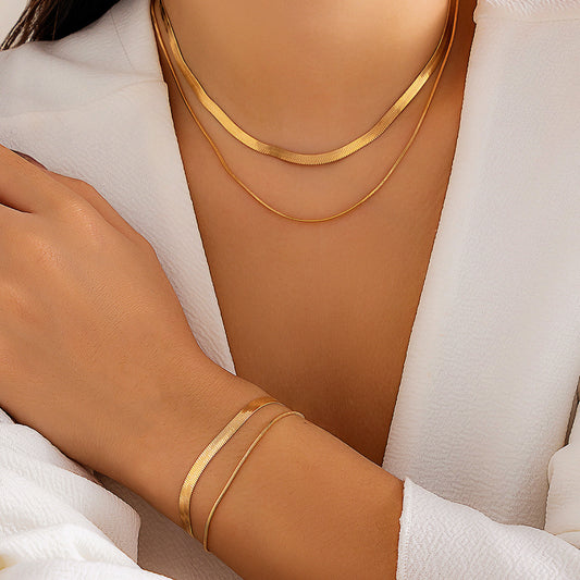 Hip-hop Geometric Brass Plated Snake Chain Necklace for Women