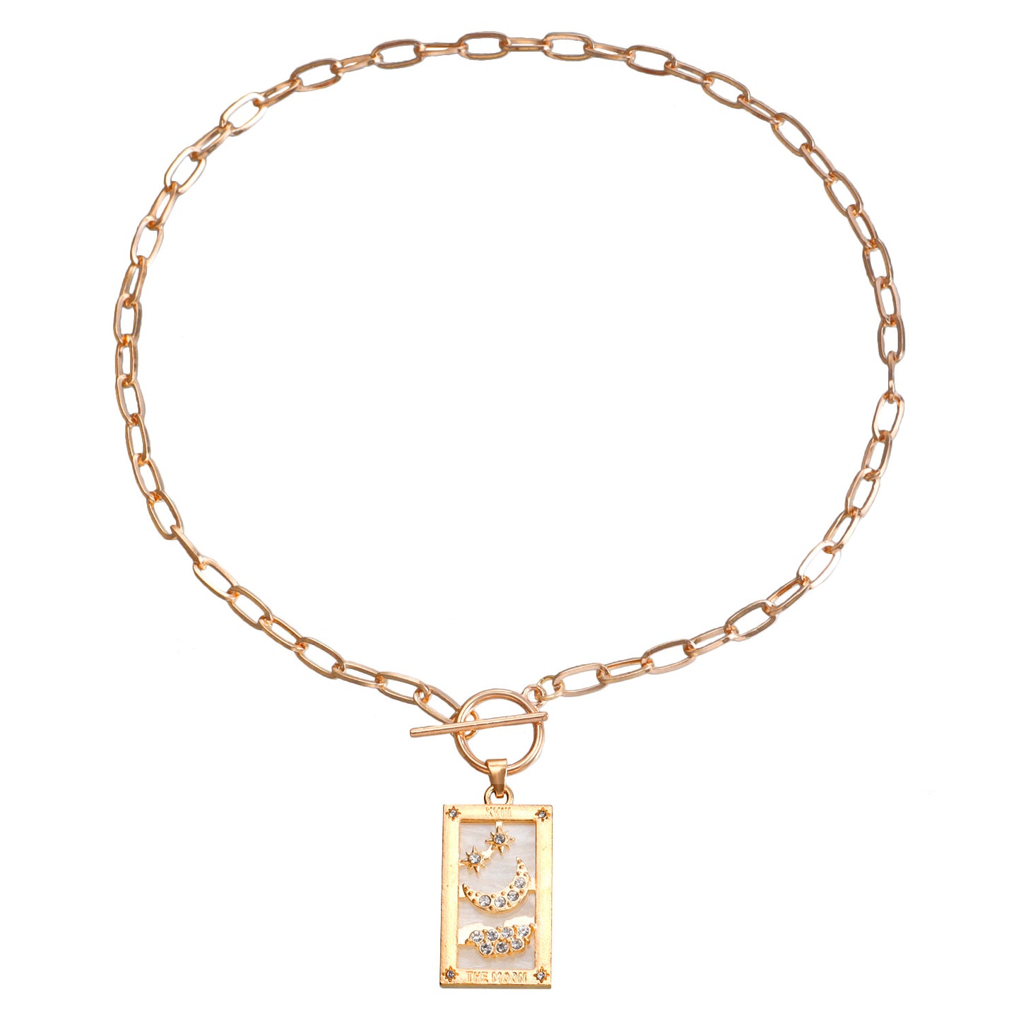 Vintage-Inspired Geometric Alloy Pendant Necklace with Imitation Rhinestone and Mother-of-Pearl Inlay, Electroplated Long Layered Clavicle Chain for Women