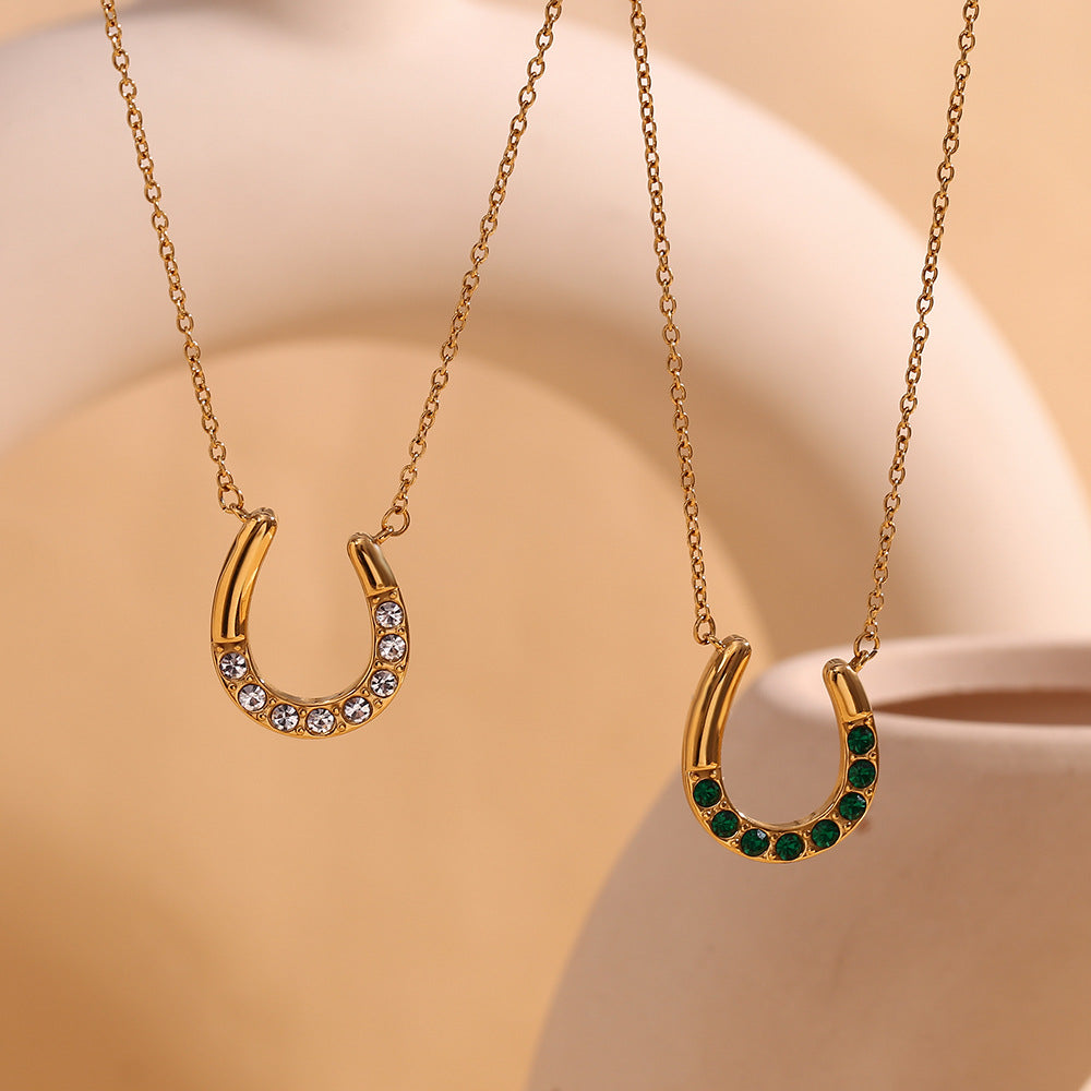 Collana Pendente a U Minimalista da Donna in Acciaio Inossidabile con Placcatura in Oro 18K e Intarsio di Strass