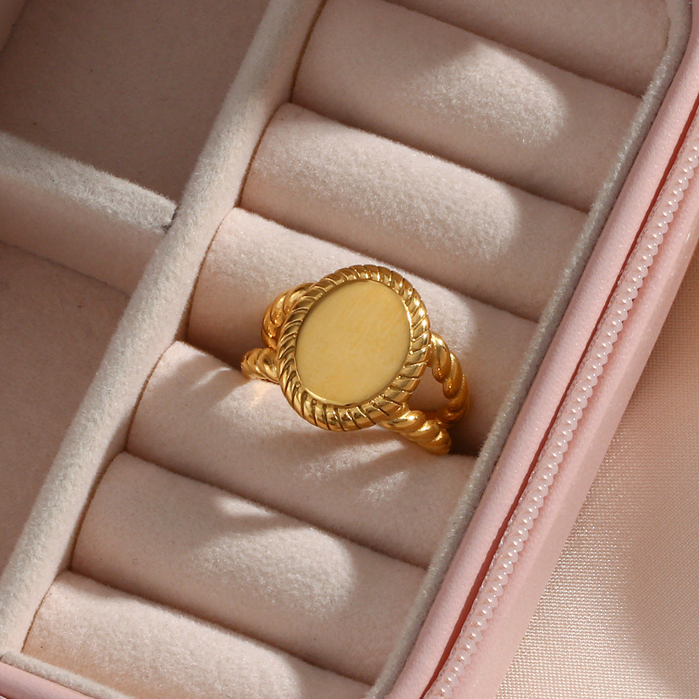 Minimalist Oval-Shaped Stainless Steel Plated 18K Gold Ring for Women
