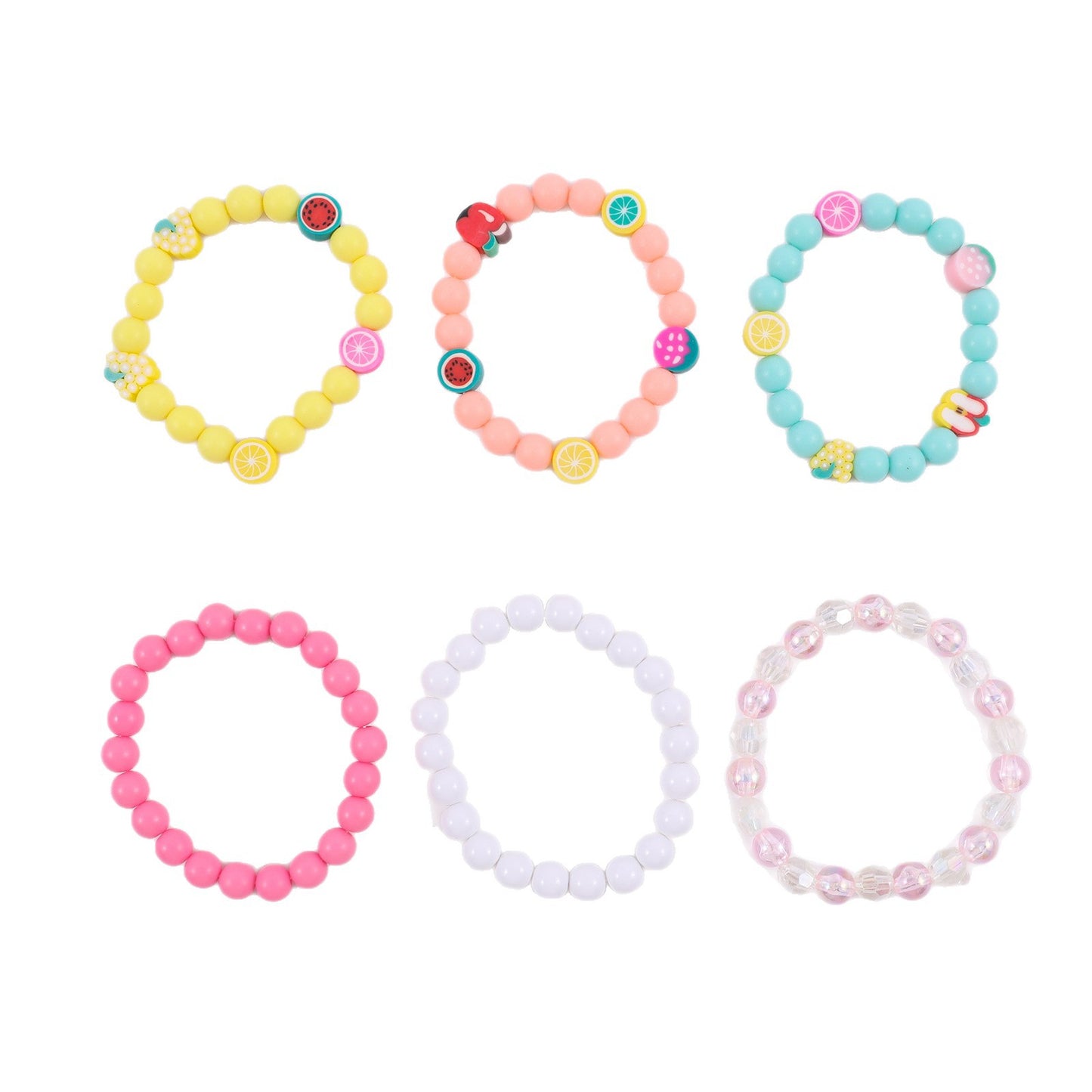 Cartoon Style Fruit-Shaped Resin Beaded Bracelet Set for Kids in Pastel Macaron Colors, Hypoallergenic Acrylic Beads with Handmade Craftsmanship