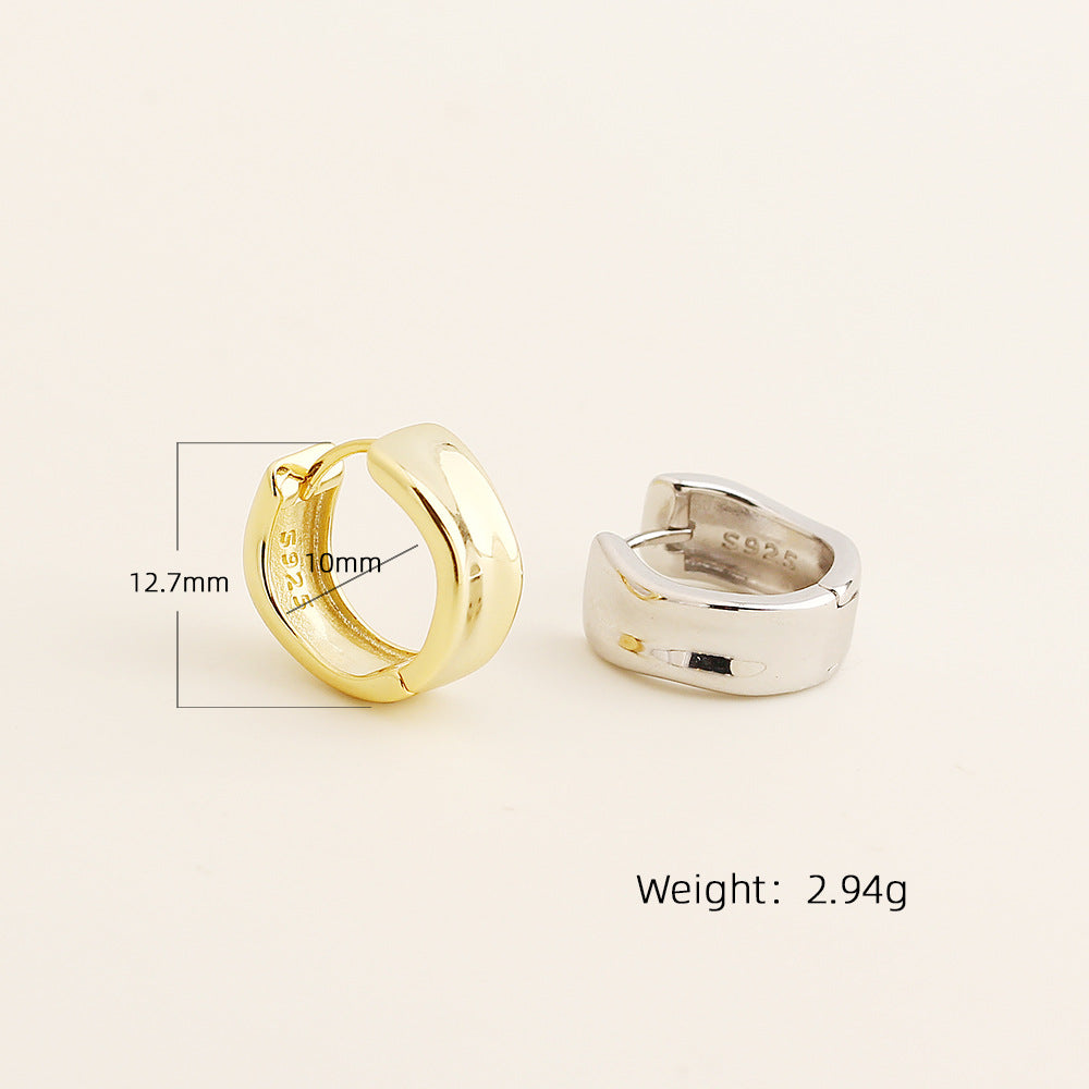 Pendientes de aro geométricos minimalistas de plata de ley S925 para mujer con acabado pulido
