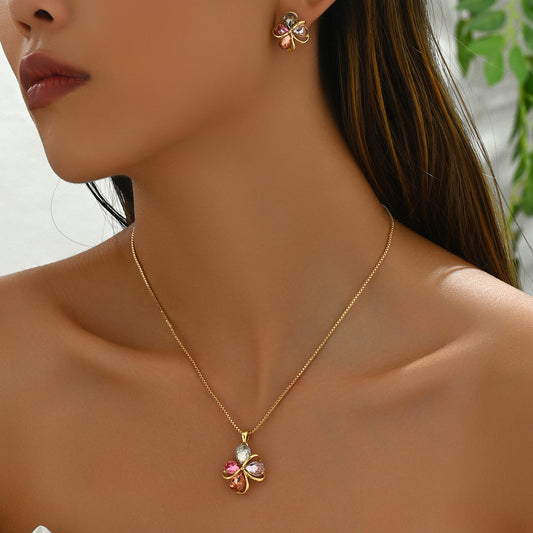 Set di collana lunga con intarsio a goccia d'acqua geometrica e orecchini per donne in rame