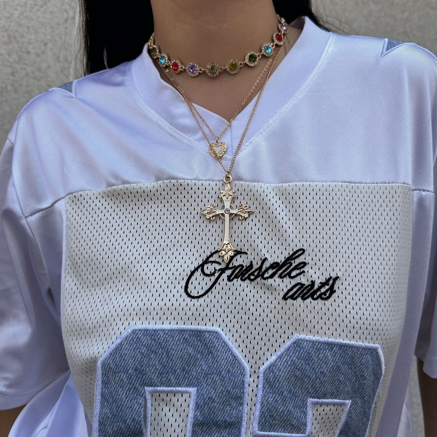 Casual Geometric Cross and Heart Rhinestone Inlay Alloy Pendant Necklace for Women