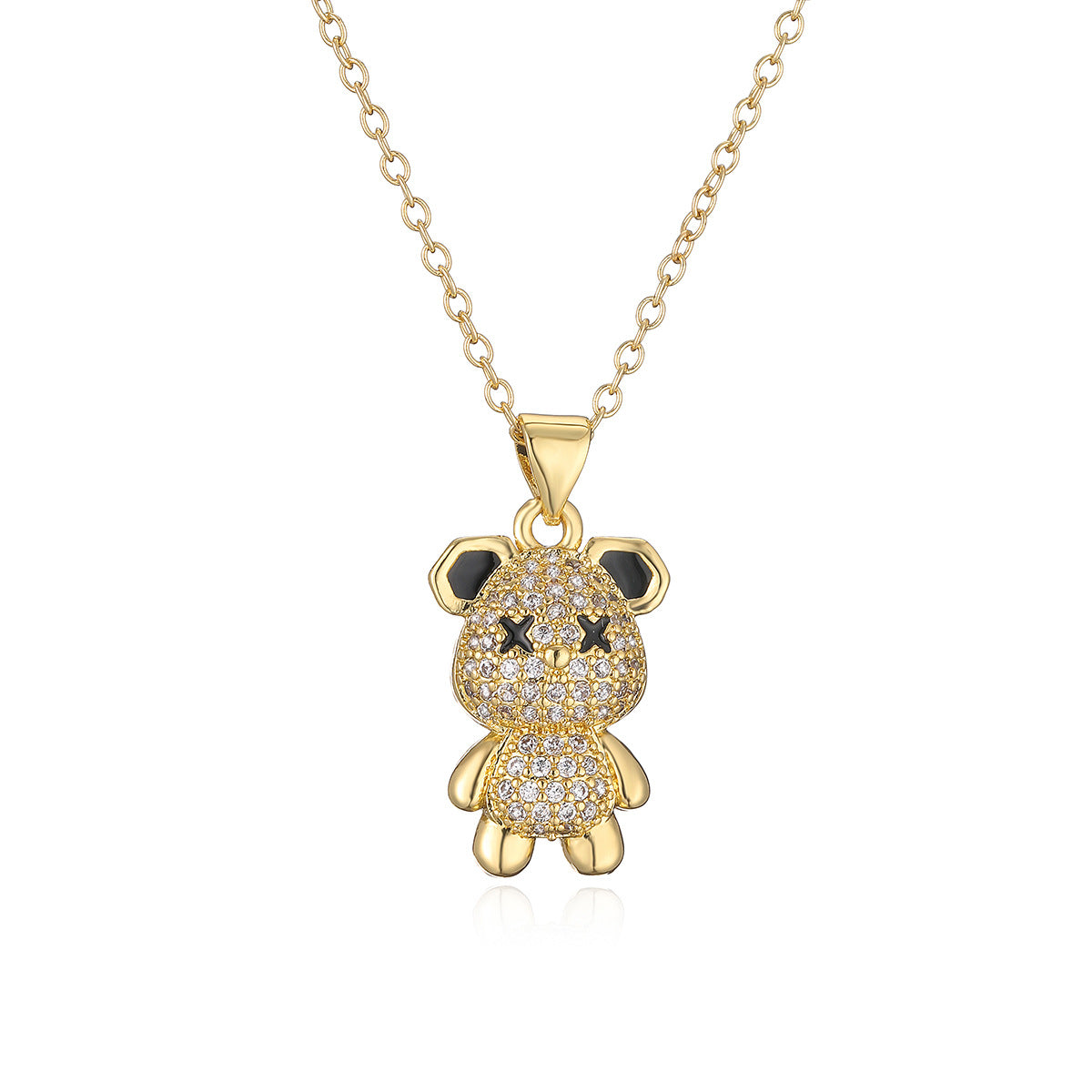 Minimalist Bear-Shaped Copper Necklace with Real Gold Plating and Zircon Inlay for Women