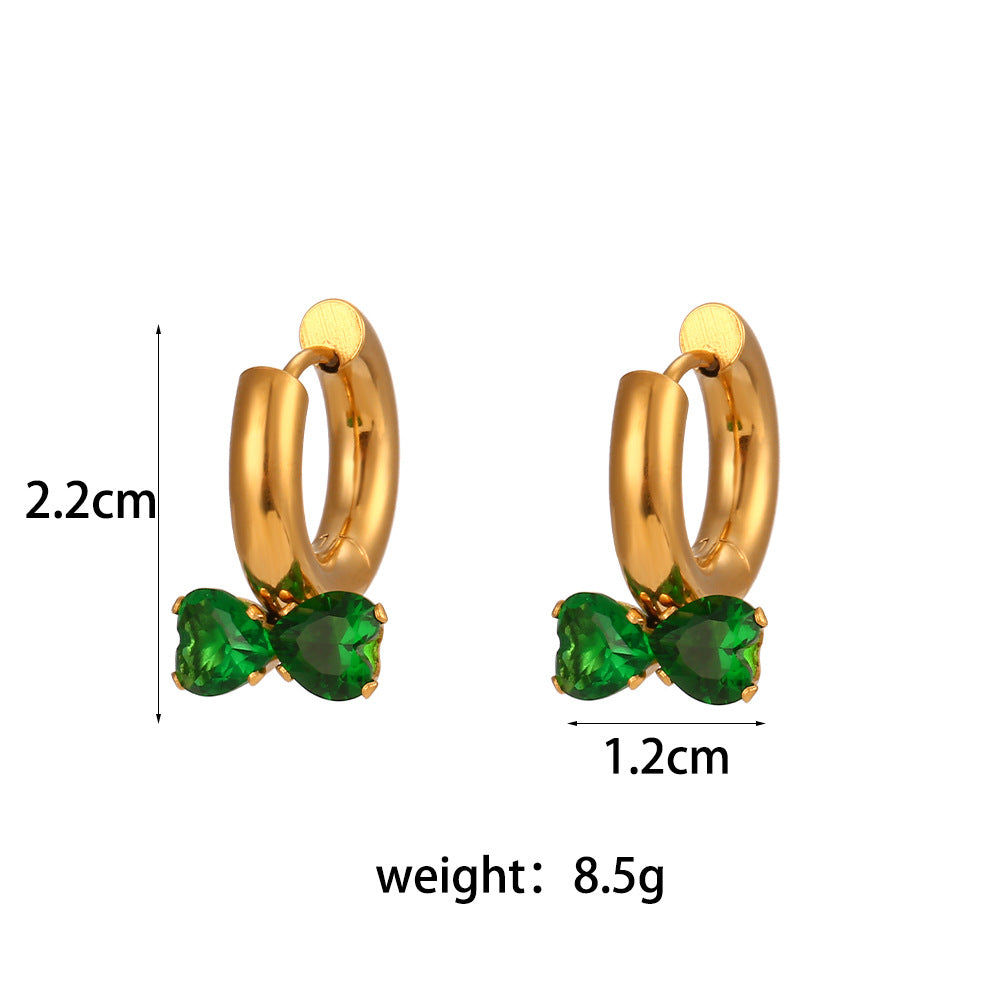 Fashionable Minimalist Geometric Round Floral Micro-Paved Stainless Steel Earrings with 18K Gold Plating for Women
