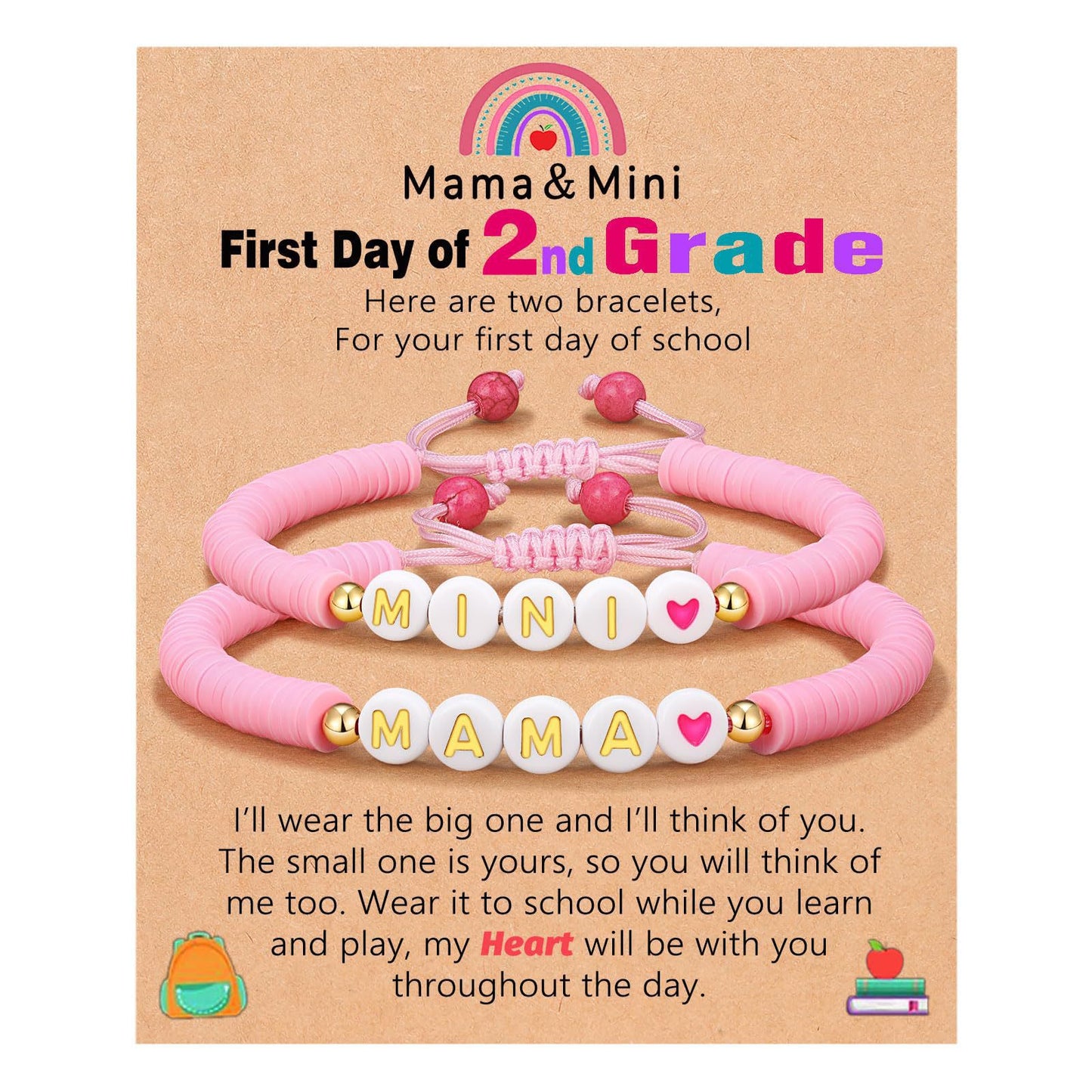Sweet Geometric Heart Letter Resin Bracelet Set for Kids First Day of School Gift