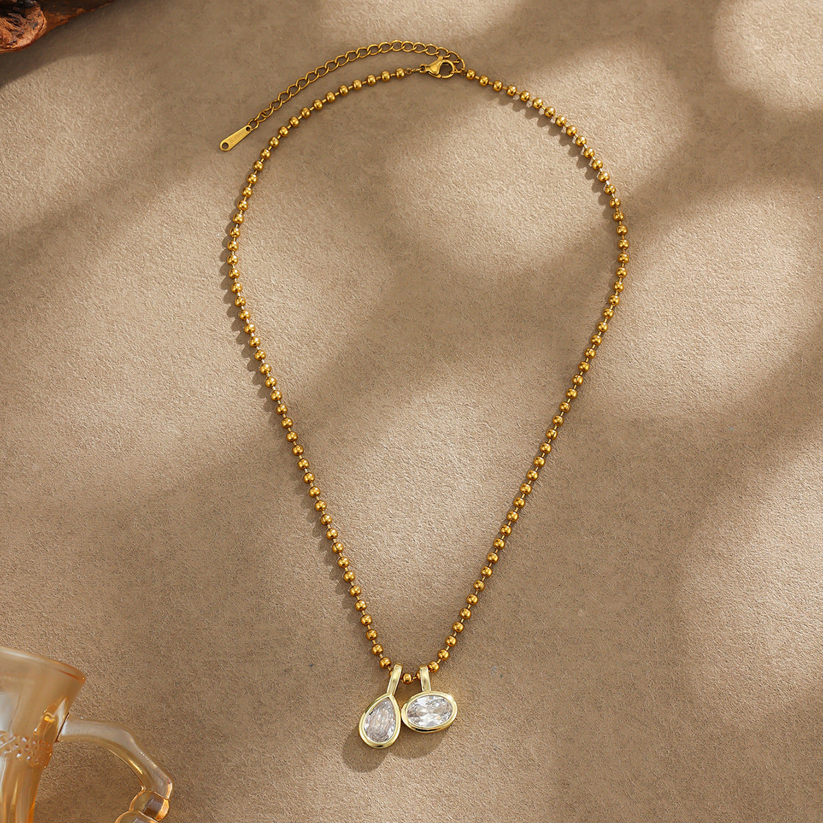 Luxury 18K Gold Plated Oval Teardrop Cubic Zirconia Stainless Steel Necklace for Women