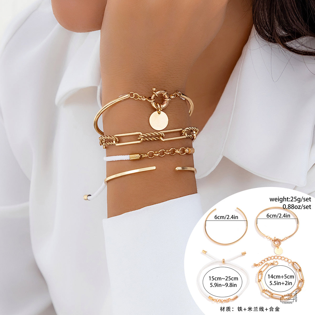 Geometric Heart-Shaped Alloy Bracelet with Rhinestone Inlay for Women, Hip-Hop Style Stackable Chain Bracelet