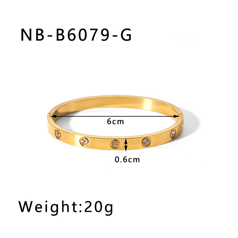 Vintage Ins Style 18K Gold Plated Stainless Steel Bracelet with Zircon Stars and Hearts for Women