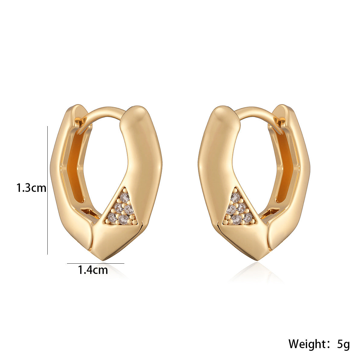 Minimalist 18K Gold Plated Brass Geometric Cubic Zirconia Earrings for Women