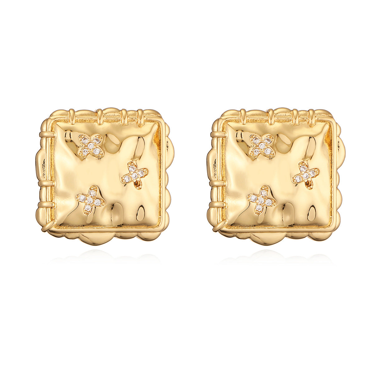 Orecchini minimalistici geometrici in rame con placcatura in oro 18K e intarsio in zirconi da donna