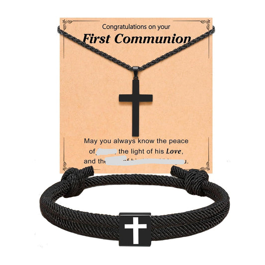 Casual Men's Cross Pendant Necklace Stainless Steel Alloy Snake Chain Adjustable Cord Faith Jewelry