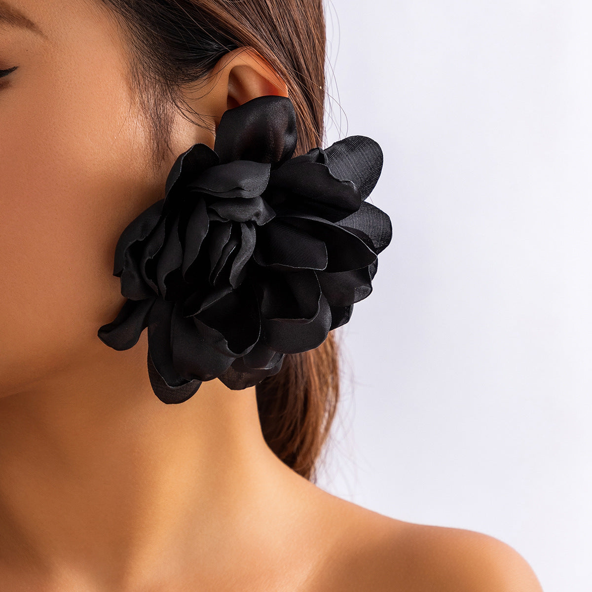 Exaggerated Silk Floral Stud Earrings for Women