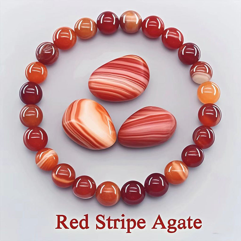 8mm Round Sunstone Rose Quartz Tiger Eye Agate Crystal Beaded Bracelet Unisex Geometric Handmade Jewelry