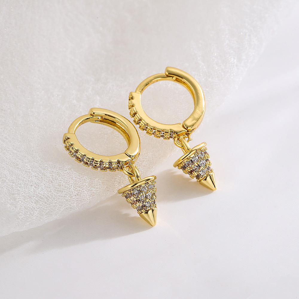 Orecchini geometrici in rame con placcatura in oro 18K e zirconi micro-pavé da donna