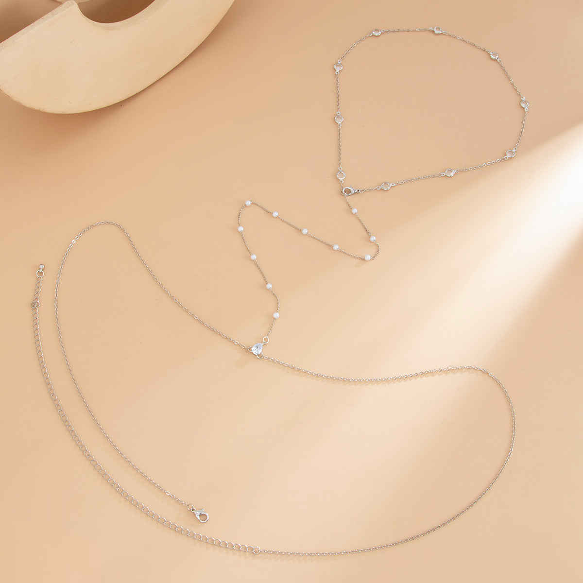 Minimalist Crystal Pearl Inlaid Polished Iron Body Chain Waist Necklace for Women