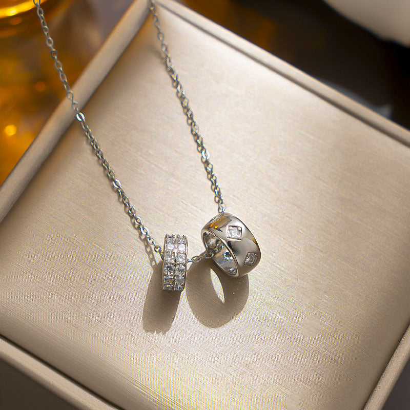 Cartoon Style Double Ring Geometric Titanium Steel Necklace with Gold Plating for Women, Delicate Clavicle Chain
