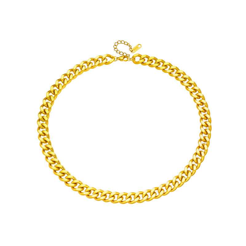 Retro Punk Style Gold-Plated Titanium Steel Necklace and Bracelet Set with Minimalist Chain Design for Women