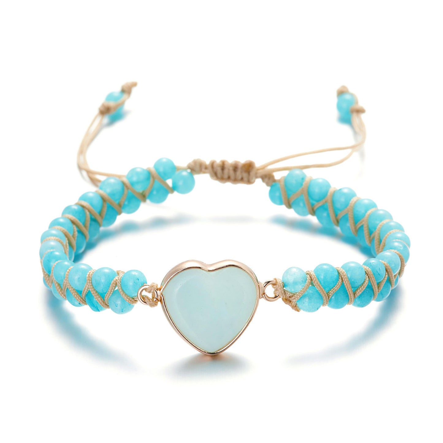 Vintage Bohemian Heart Shape Natural Agate Beaded Bracelet Unisex Ethnic Style Handmade Jewelry