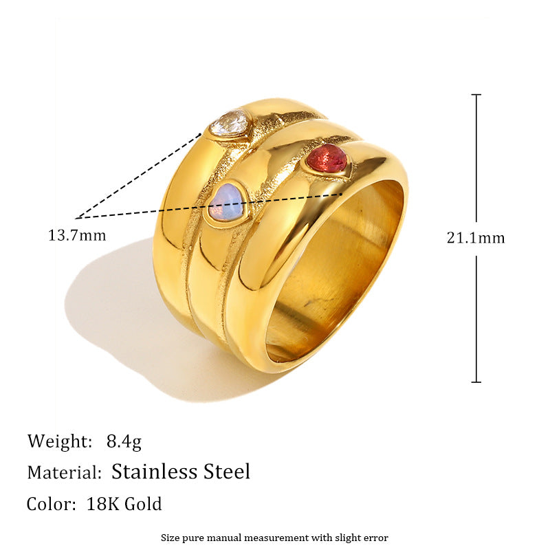 Anello Geometrico Minimalista da Donna in Acciaio Inossidabile con Placcatura in Oro 18K e Tre Zirconi
