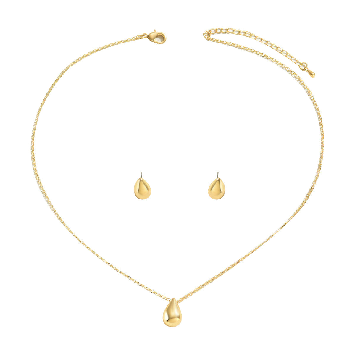 Set collana e orecchini a goccia minimalista, delicato e fresco, per donna, con finitura in rame e catena sottile per clavicola