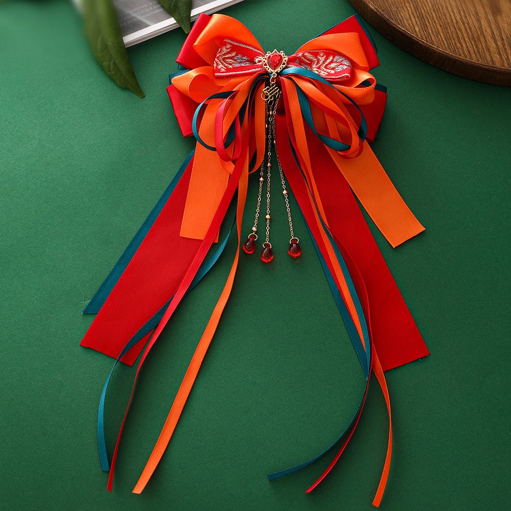 Set di fermagli per capelli tradizionali cinesi vintage per bambini con fiocco, in tessuto, fatti a mano, accessori per capelli in stile Dongfang