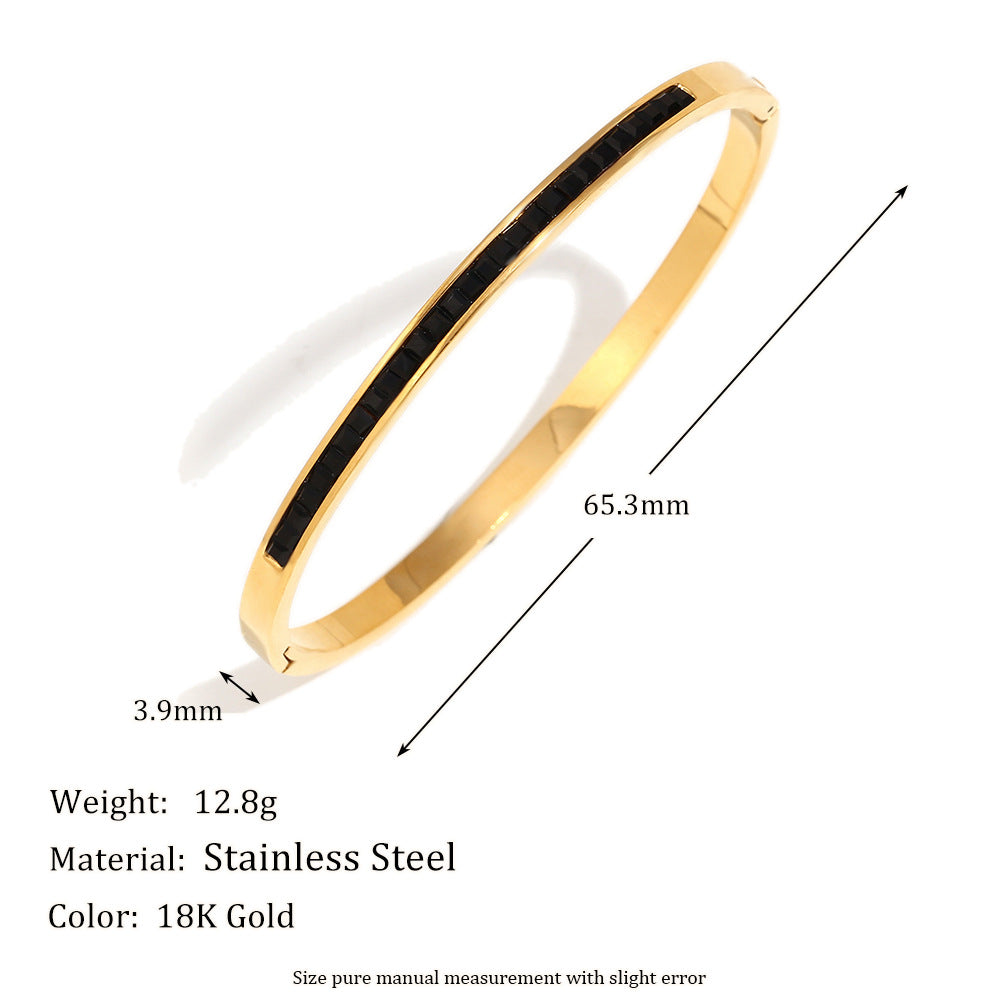 Minimalist Elegant 18K Gold Plated Stainless Steel Geometric Rhinestone Bangle for Women