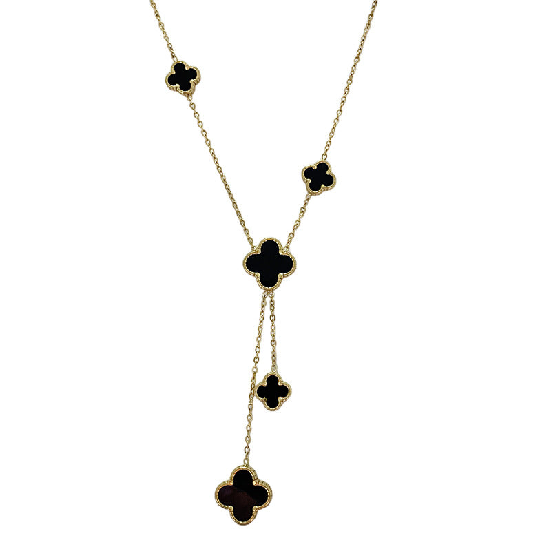 Elegant Gold Plated Titanium Steel Four-Leaf Clover Tassel Necklace for Unisex