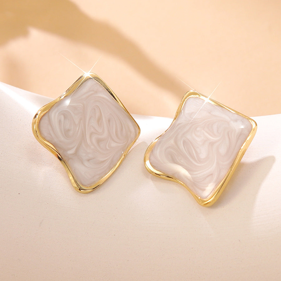 Sweet Streetwear Geometric Square Drip Oil Stainless Steel Earrings
