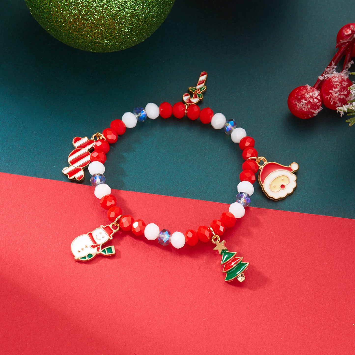 Christmas-Themed Cartoon Character Bracelet with Zinc Alloy Base, Rhinestone Snowflake and Santa Pendant, Handcrafted Fashion Accessory for Women and Men