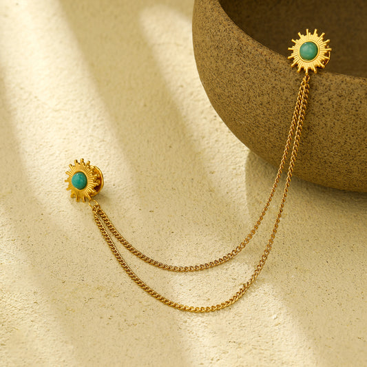 Spilla da bavero alla moda in acciaio inossidabile a forma di girasole con finitura placcata per uomo e donna