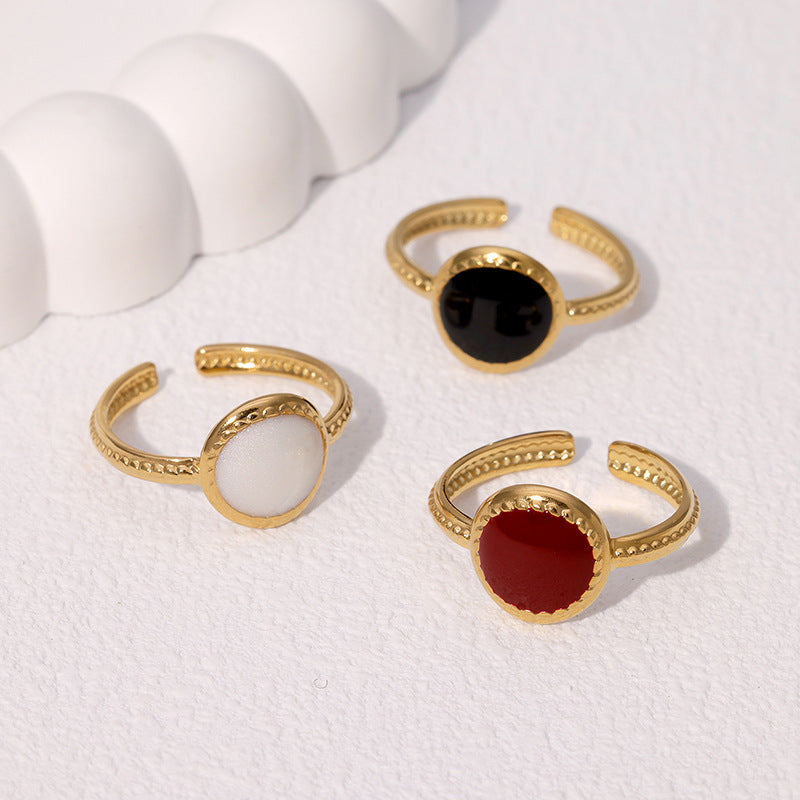 Minimalist Geometric Stainless Steel Ring with Gold Plating for Women, Adjustable Open Band Design, Elegant and Fade-Resistant Fashion Jewelry