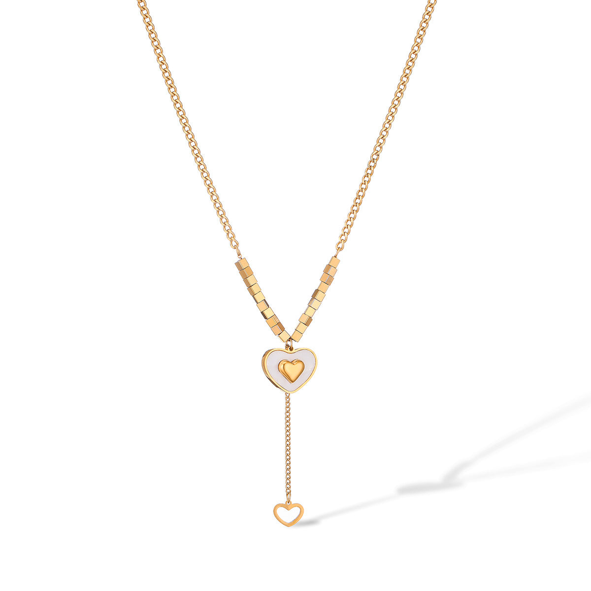 Minimalist Irregular Geometric Heart Pendant Necklace for Women in Titanium Steel with Real Gold Plating