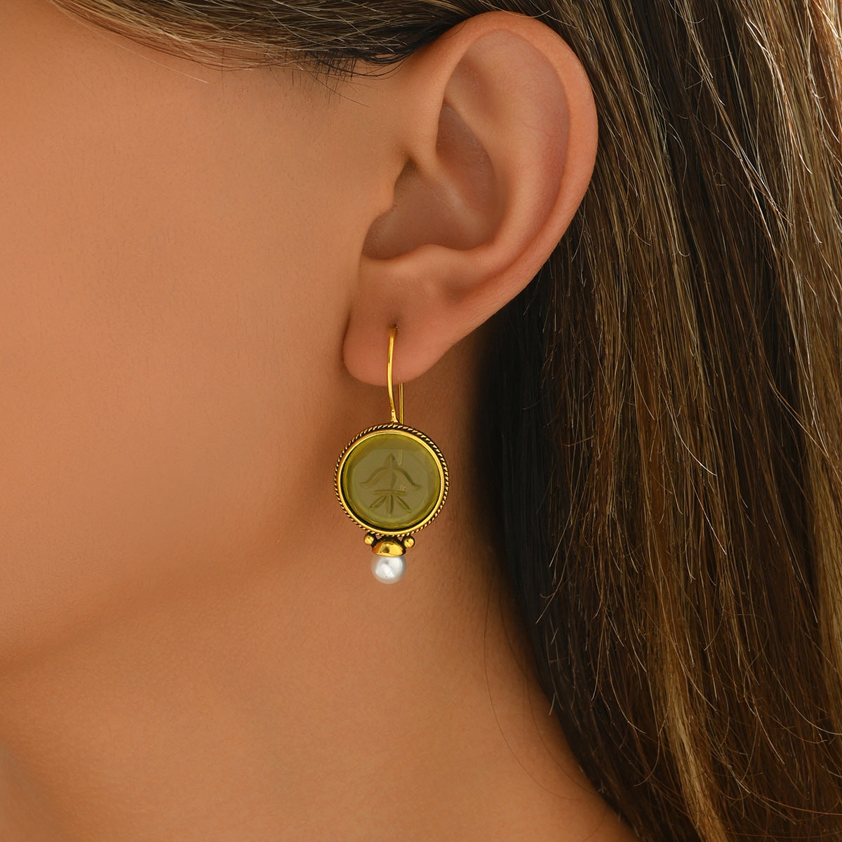 Pendientes Geométricos de Cobre con Incrustaciones de Esmeralda para Mujer, Joyería Llamativa y Elegante para la Oficina