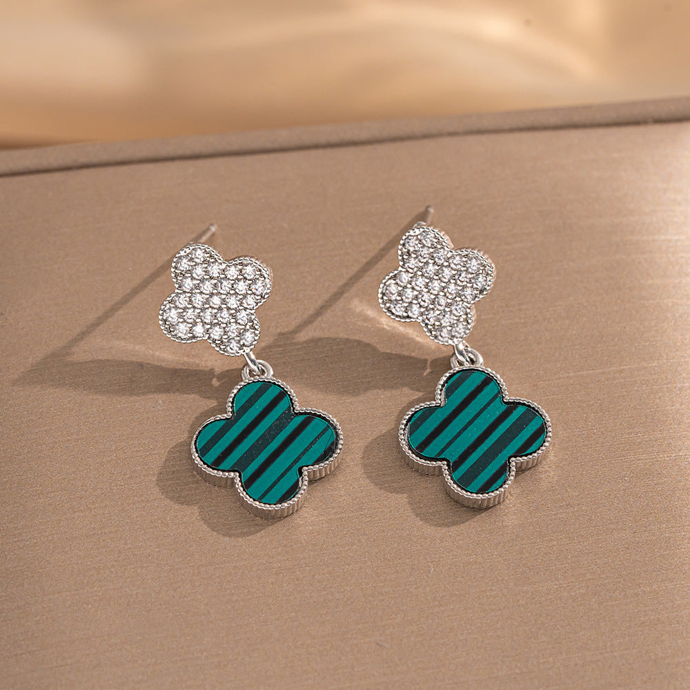 Set collana di lusso in acciaio al titanio geometrico con dettagli in strass micro-pavé e catena a maglie ovali per donna