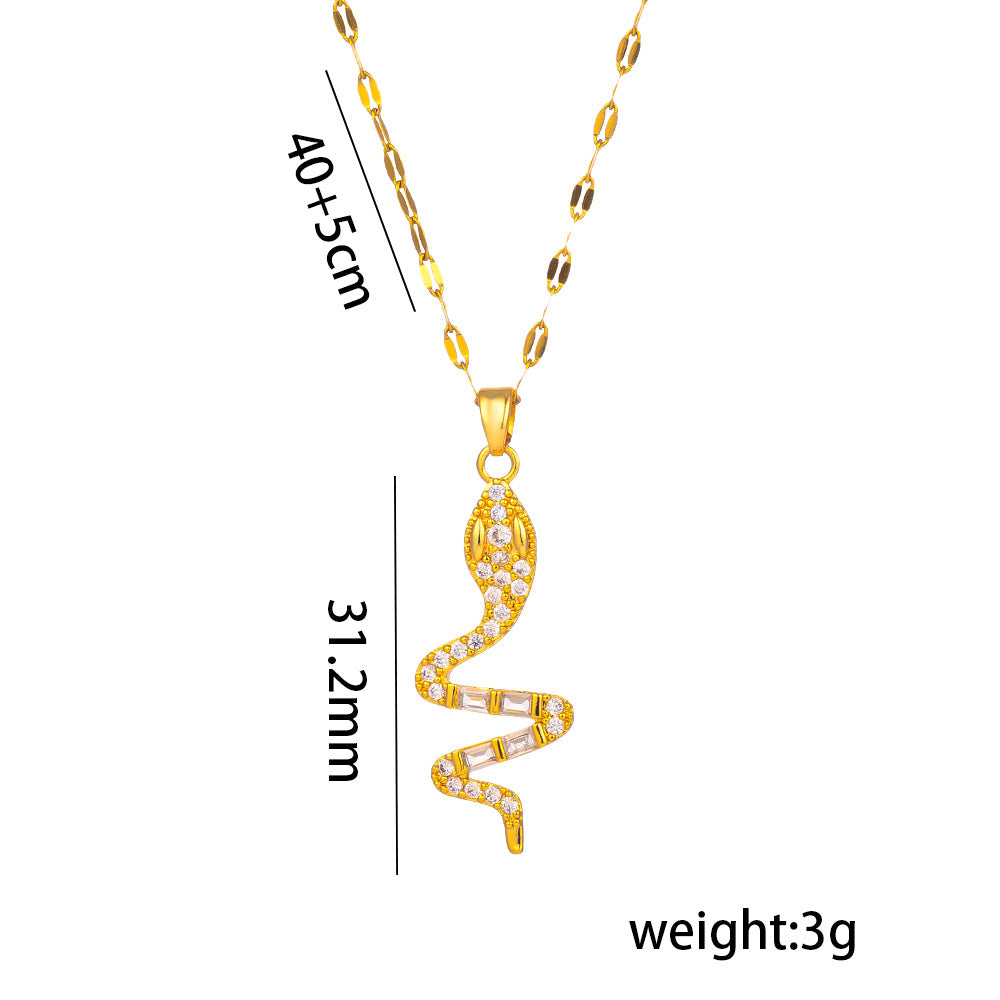 Collar con Colgante de Acero de Titanio con Forma de Serpiente Estilo Punk Hip Hop con Incrustaciones de Pedrería para Mujer