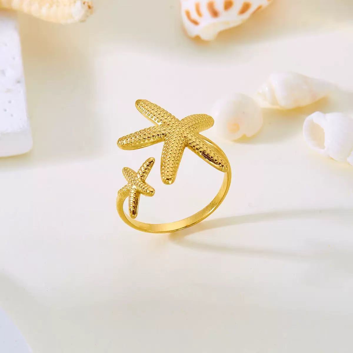 Elegant Gold Plated Stainless Steel Butterfly Star Geometric Ring