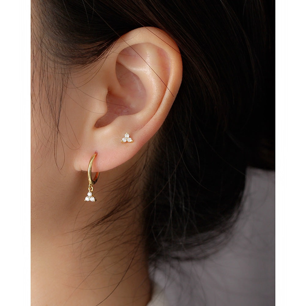 Minimalist Elegant 925 Sterling Silver Inlaid Diamond Plant Stud Earrings