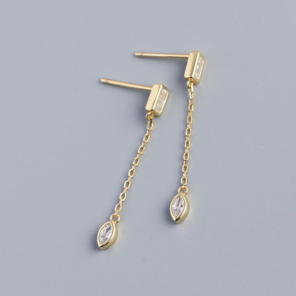 Orecchini pendenti da donna con nappine in argento sterling 925 minimalista, rettangolari intarsiati con diamanti