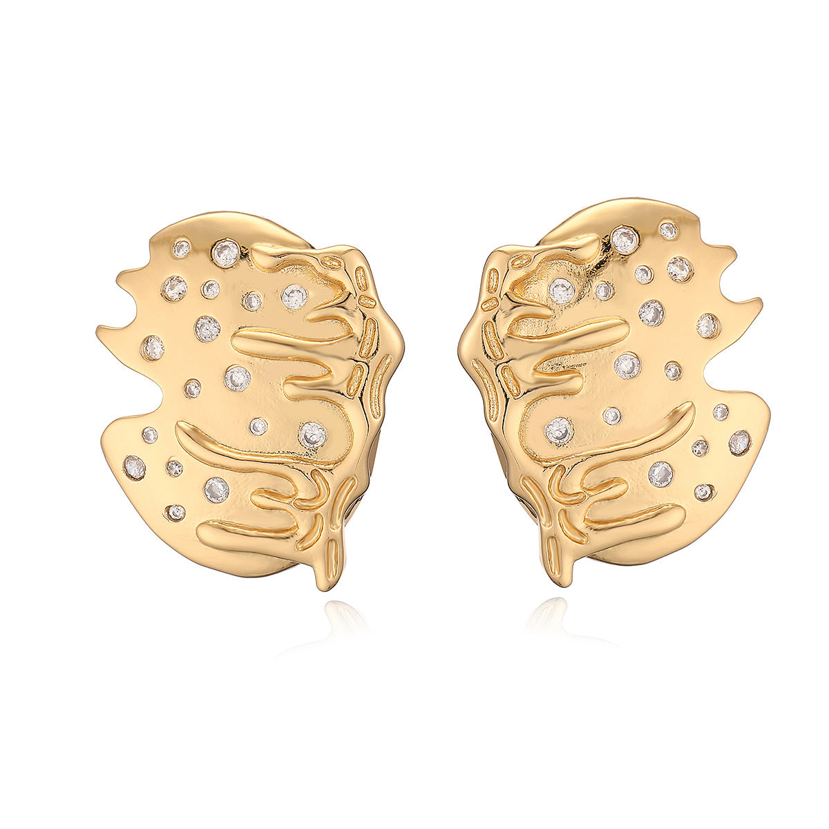 Orecchini a perno geometrici irregolari da donna in rame con placcatura in oro 18K e zirconi micro-incastonati