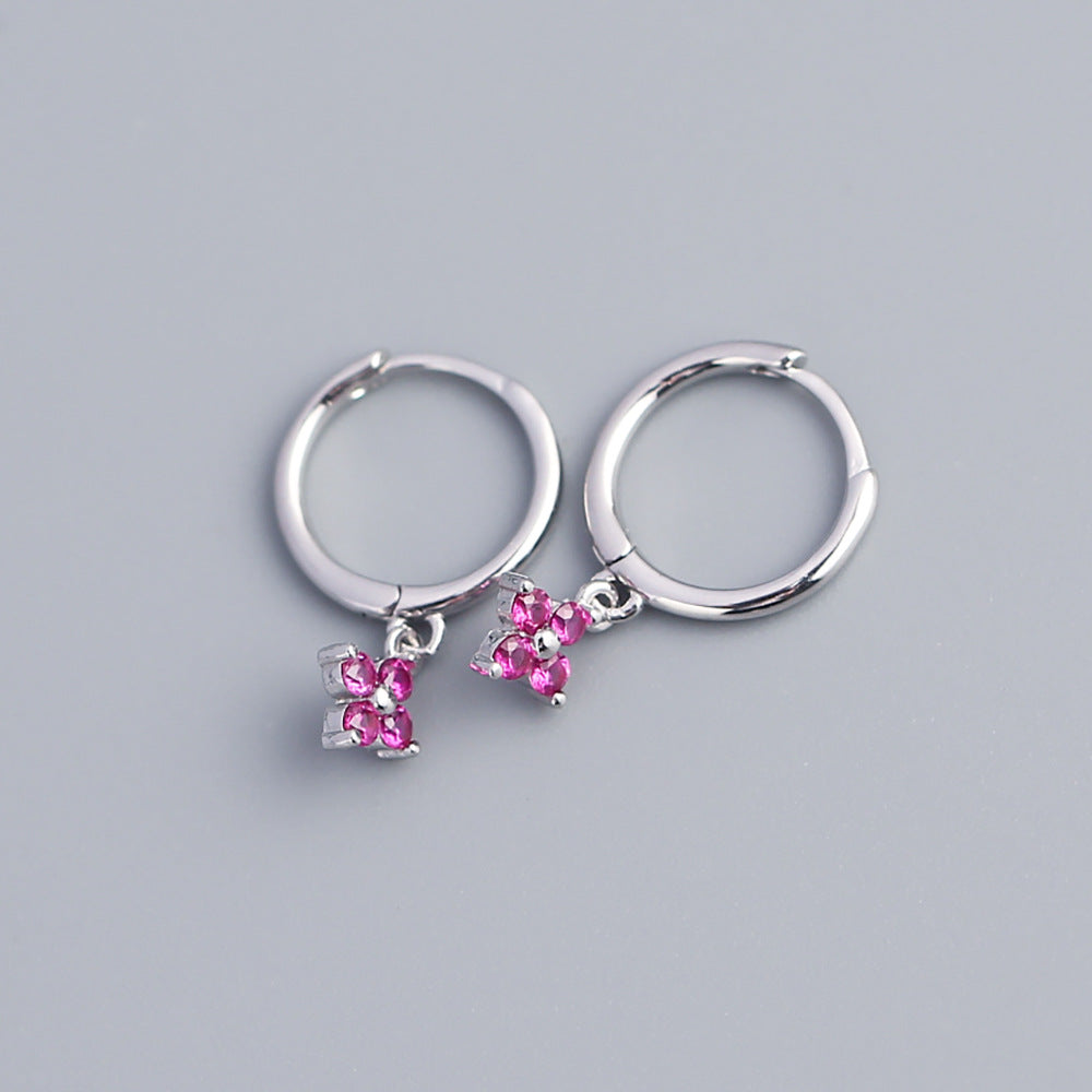 S925 Sterling Silver Geometric Floral Inlay Earrings for Women - Luxury Minimalist Fashion Commuting Jewelry