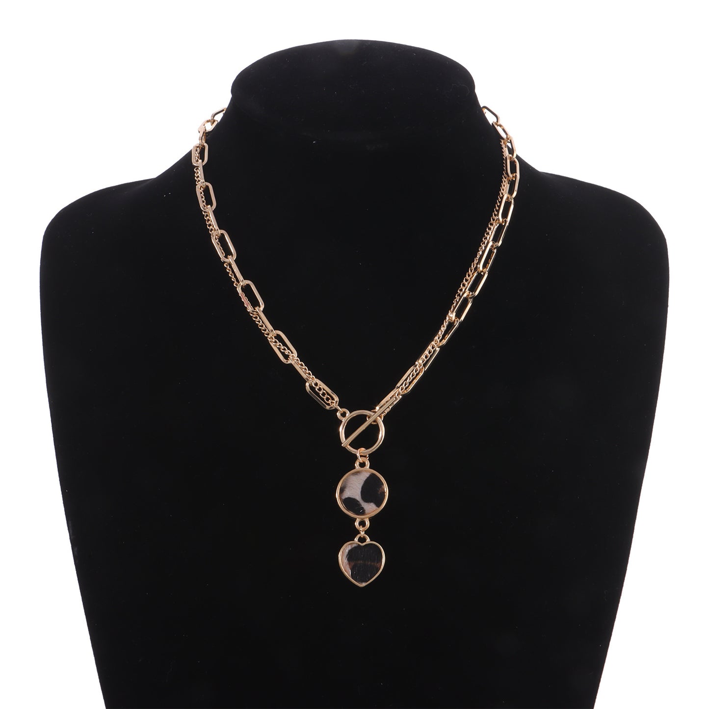 Fashion Leopard Print Heart-Shaped Alloy Necklace for Women with Plated Bamboo Link Chain