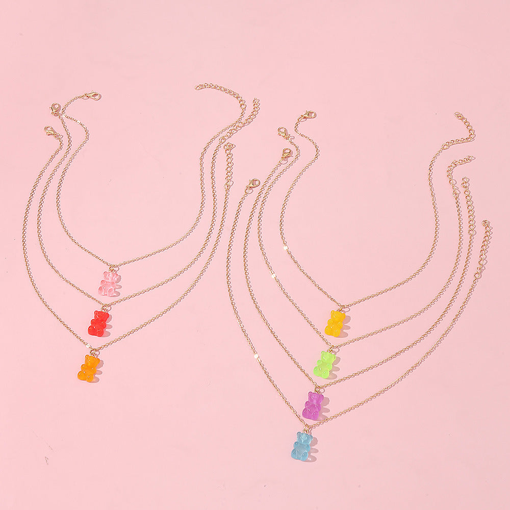 Collar de resina minimalista con forma de oso para niñas, con cadena de caja de longitud ajustable, estilo princesa, joyería infantil