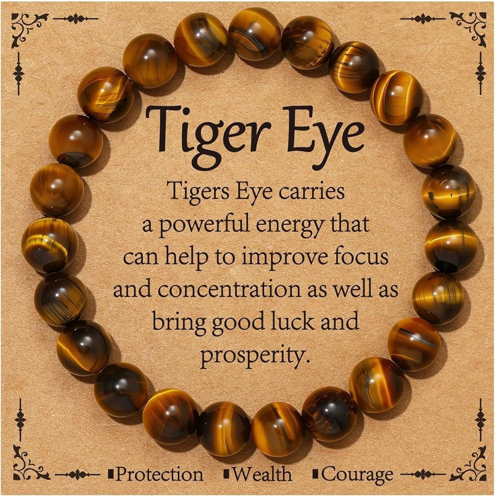 Minimalist Natural Stone Tiger Eye Amethyst Citrine Round Geometric Bracelet Unisex