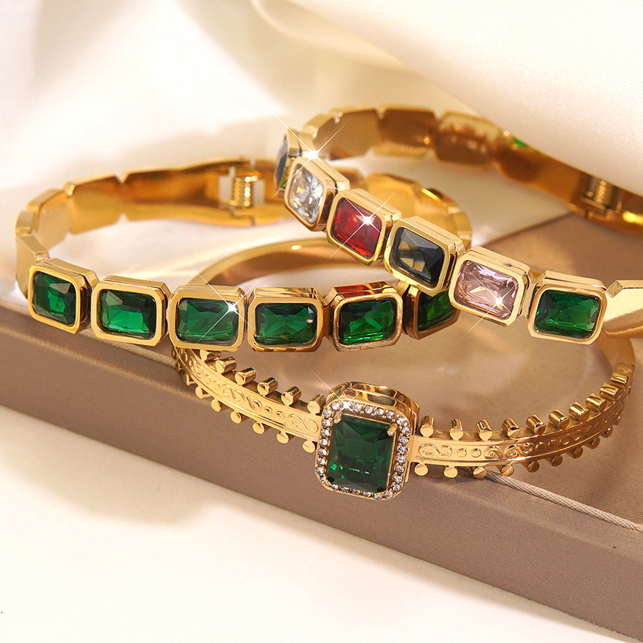 Vintage 18K Gold Plated Stainless Steel Geometric Cubic Zirconia Bracelet