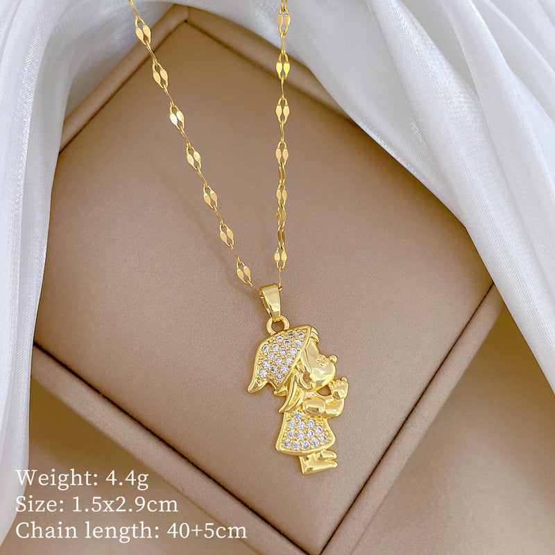 Collana con pendente luna geometrica minimalista in acciaio inossidabile con zirconi per donna e uomo