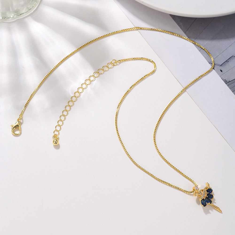 Sweet Geometric Brass Plated Cubic Zirconia Necklace with Box Chain for Women